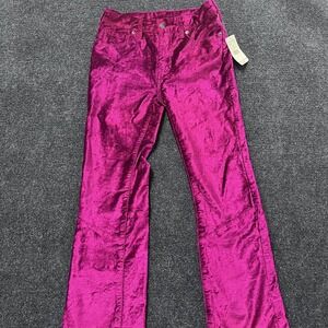 Free People Pants Womens 28 Fuchsia Crushed Velvet Flare Bootcut Festival Shiny